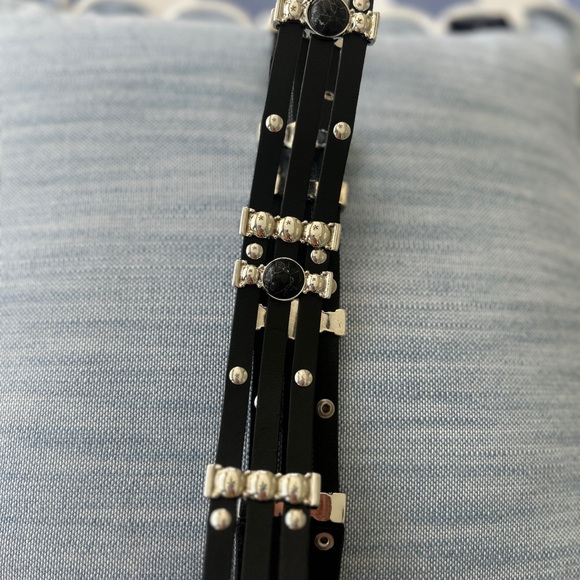 Maje Black Leather Belt with Black stones and Silver hardware - Picture 6 of 16